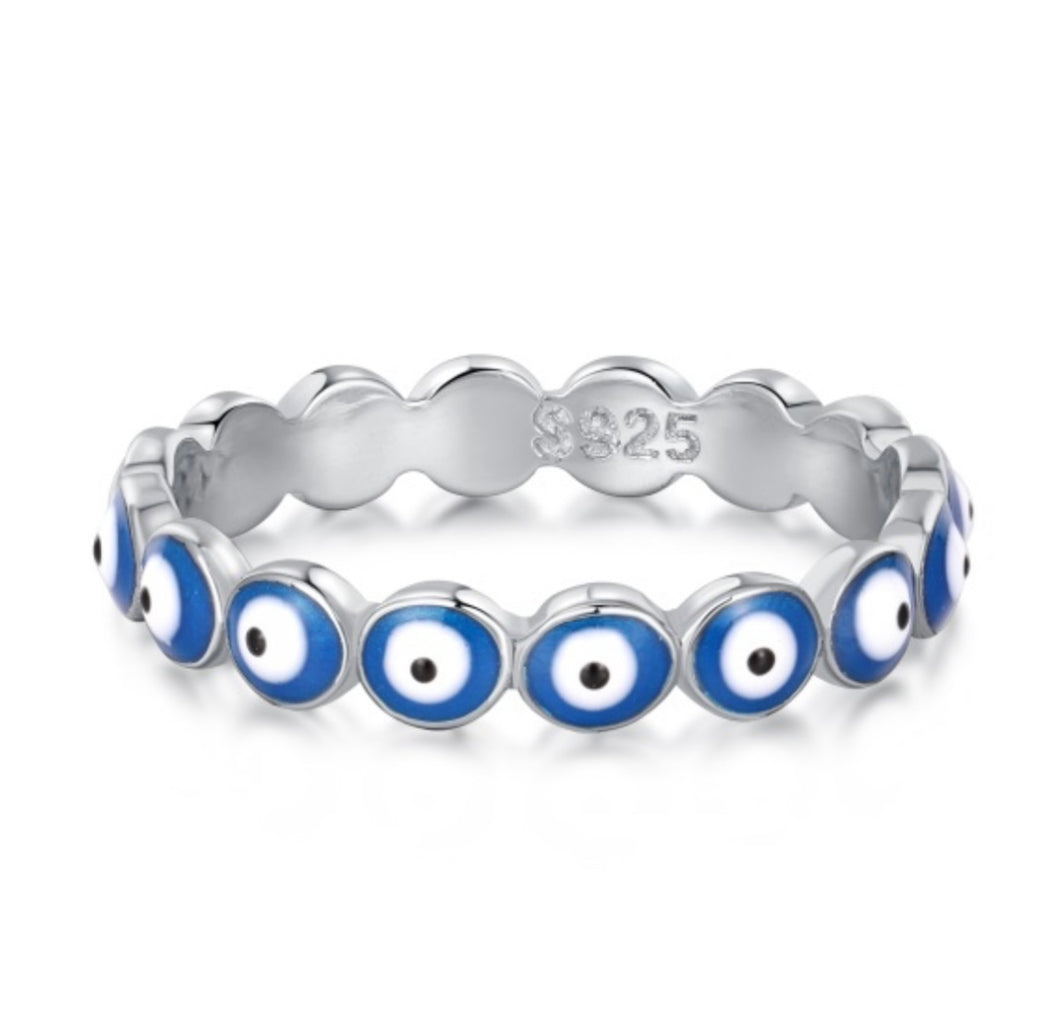 Light blue evil eye ring