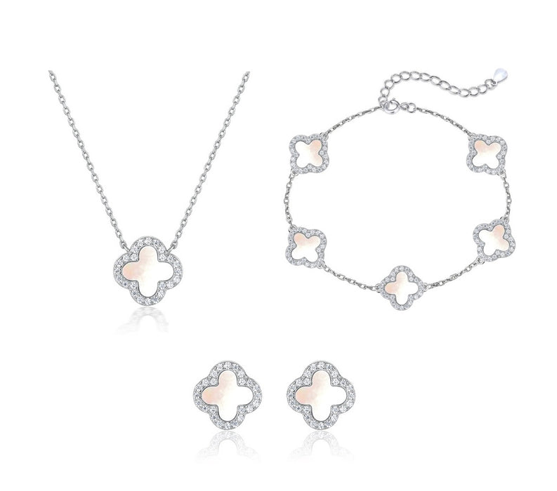 Silver Pearl Clover Set