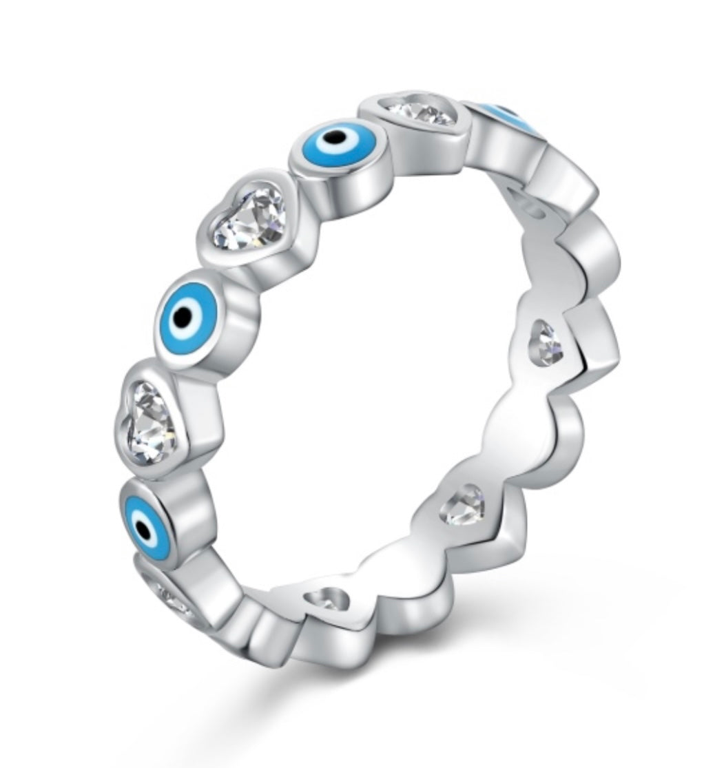 Baby blue evil eye ring