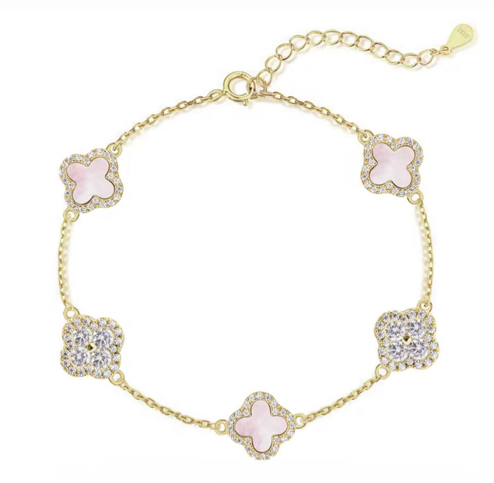 Pink & Silver Clover Bracelet