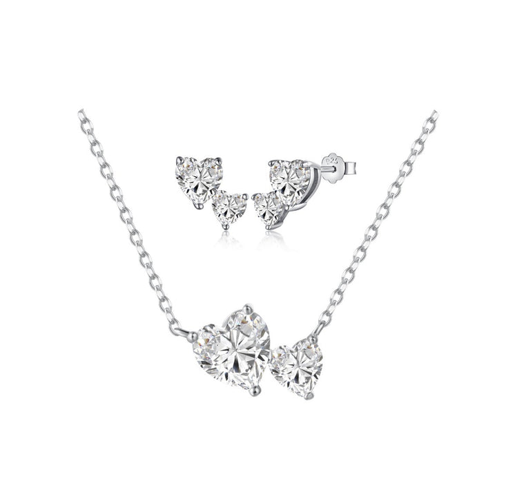 Sterling Silver Double Heart Set