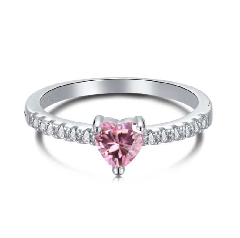 Sterling silver pink dainty heart ring