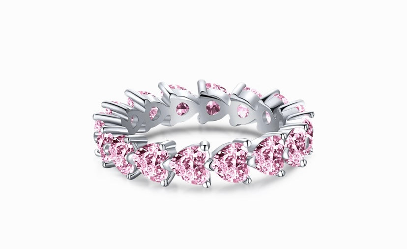 Sterling silver pink heart band