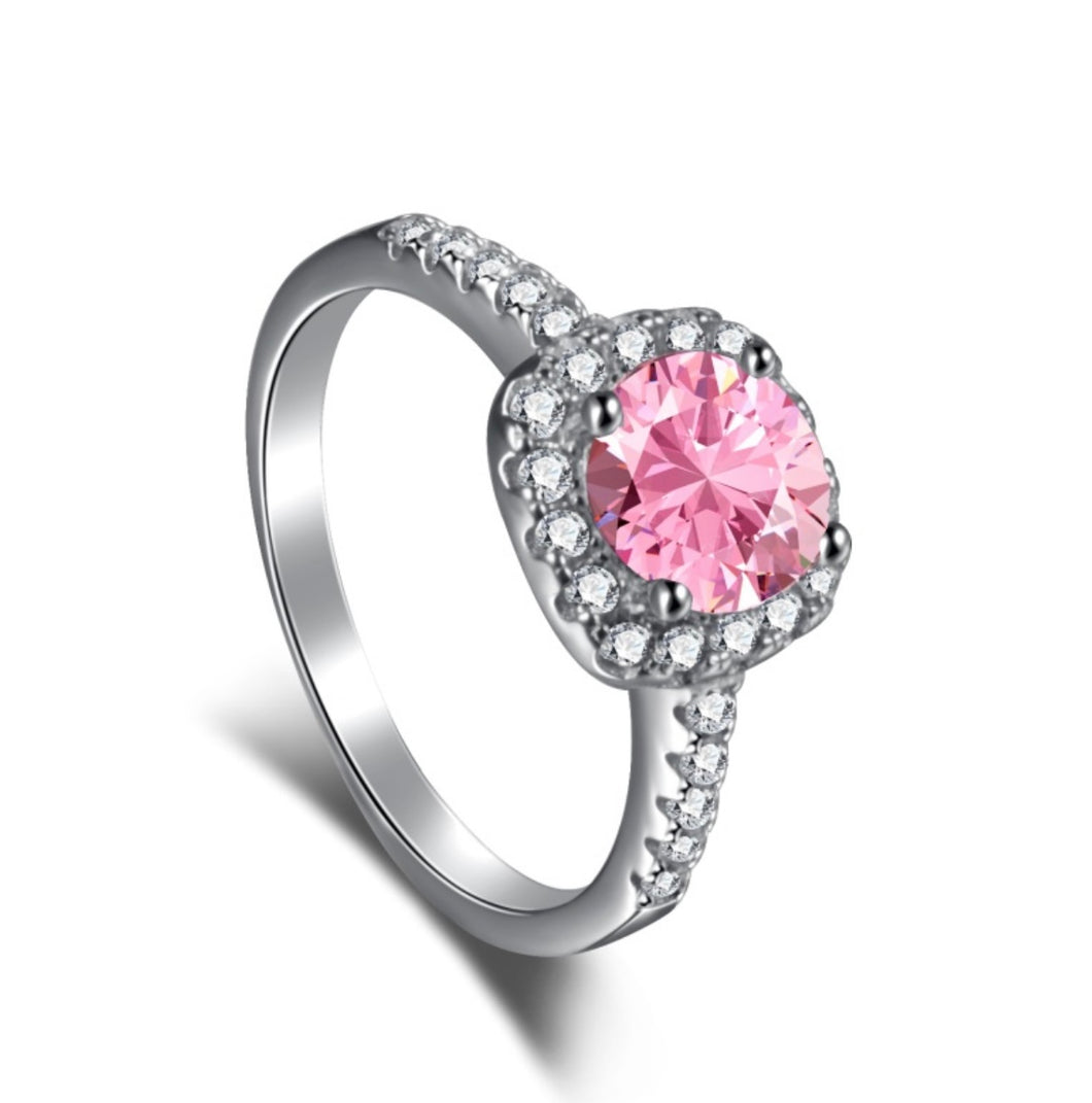 Sterling Silver Pink Squared Ring